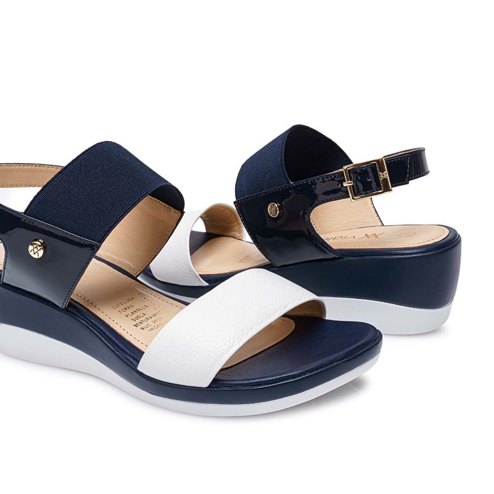 Sandalia Strap Casual ALE-2117 Azul/Blanco Viale Cuero - Imagen 10