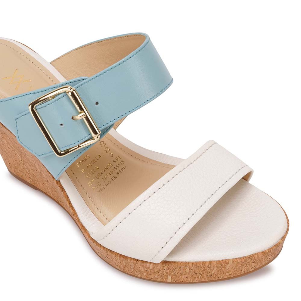 Sandalia Strap Casual ALE-2522B Blanco/Celeste Viale Cuero - Imagen 6
