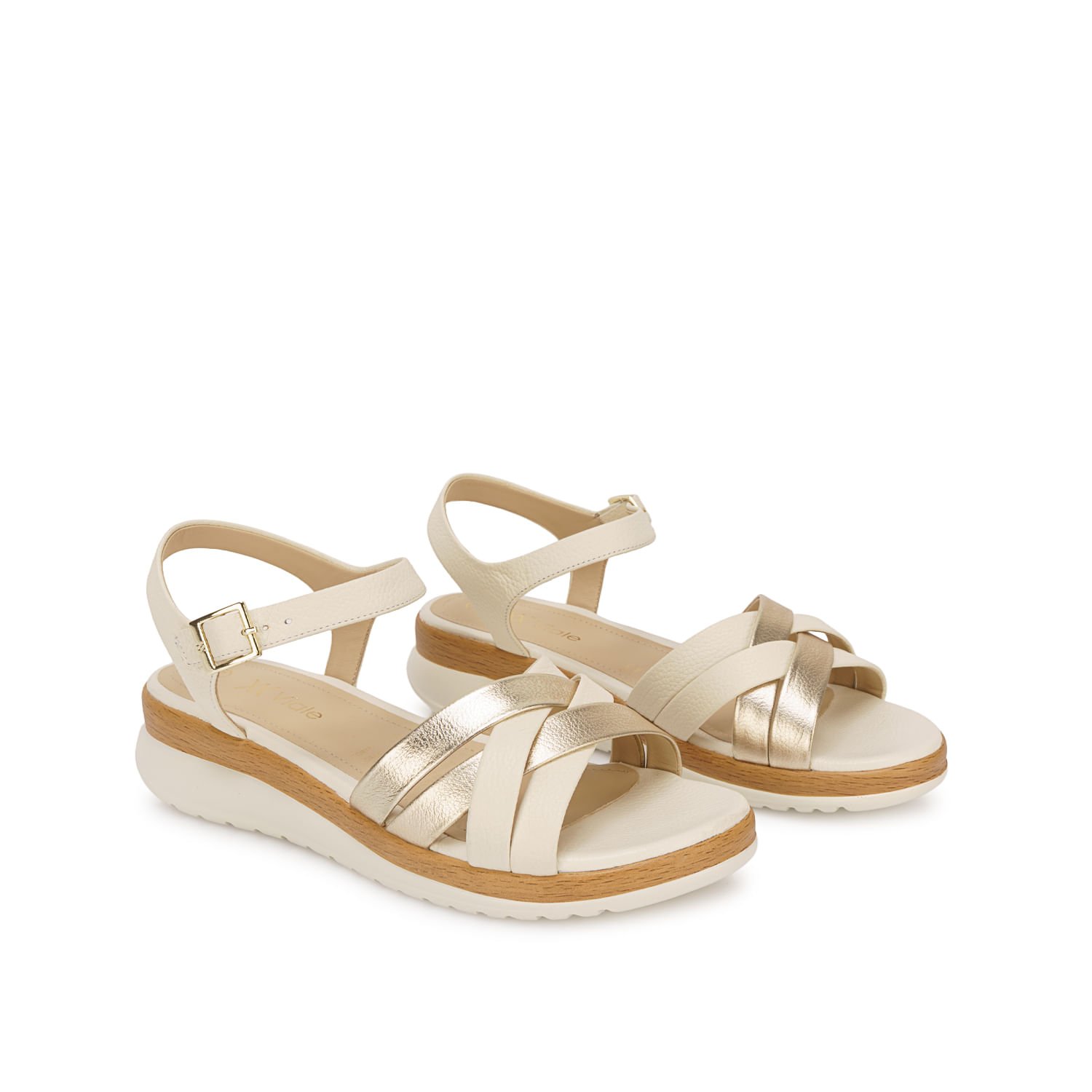 Sandalia D'orsay Casual ALE-2603 Hueso/Dorado Viale Cuero - Imagen 4