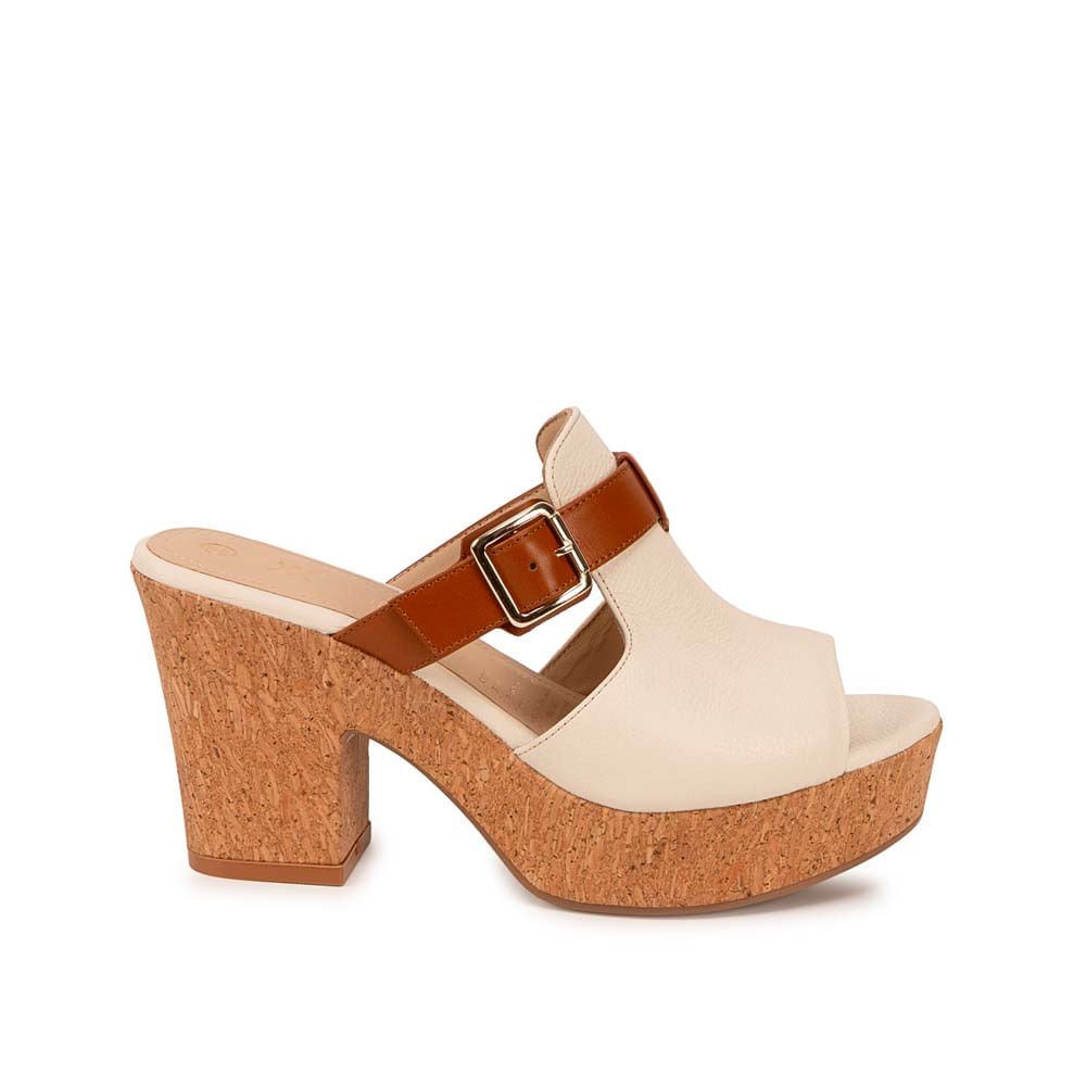 Sandalia Slide Casual ALE-2606 Hueso/Natural Viale Cuero - Imagen 5