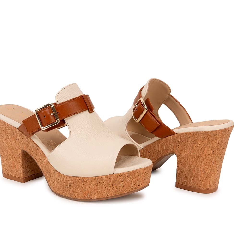 Sandalia Slide Casual ALE-2606 Hueso/Natural Viale Cuero - Imagen 7