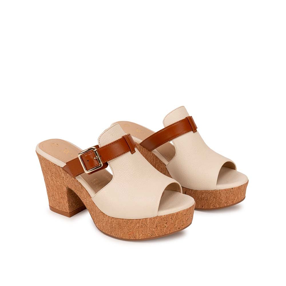 Sandalia Slide Casual ALE-2606 Hueso/Natural Viale Cuero - Imagen 8