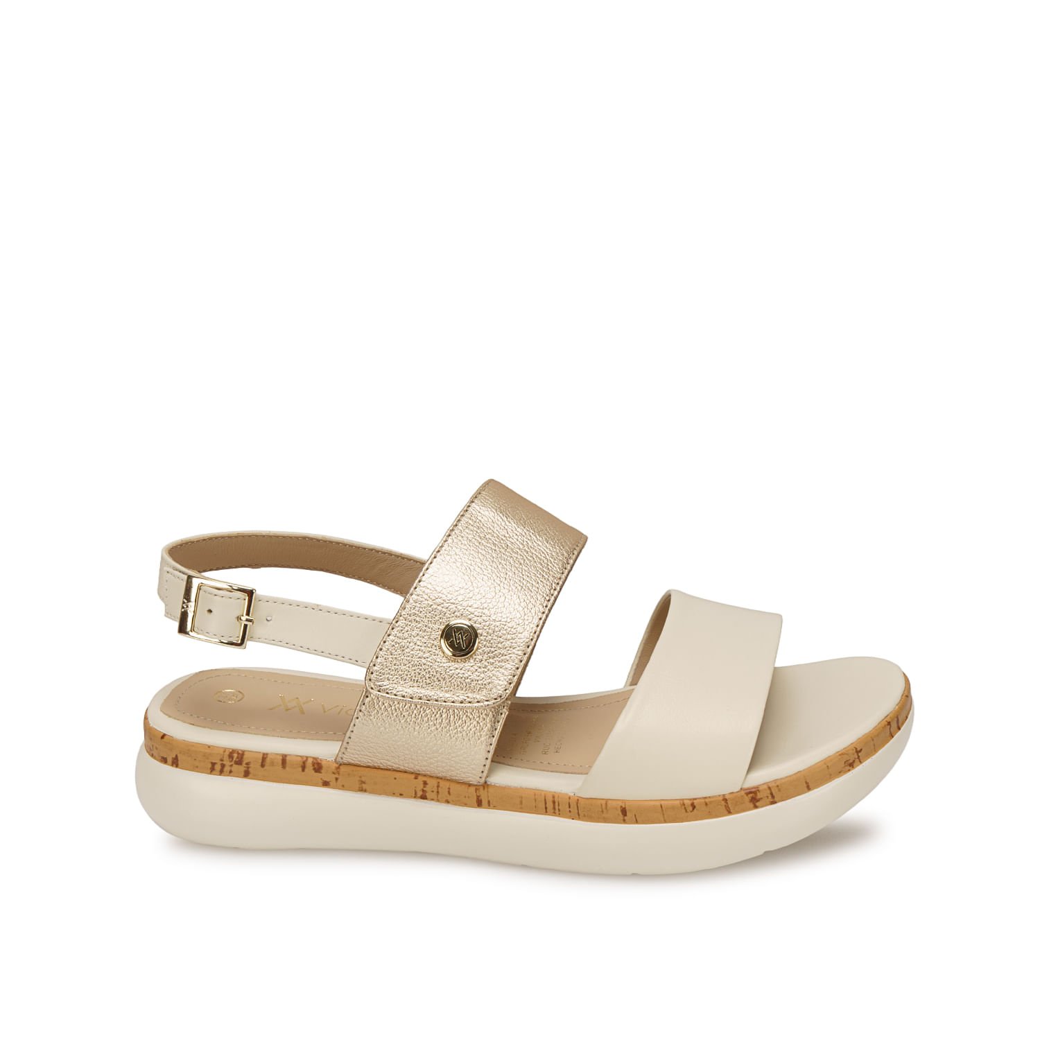 Sandalia D'orsay Casual ALE-2619 Hueso/Dorado Viale Cuero - Imagen 9