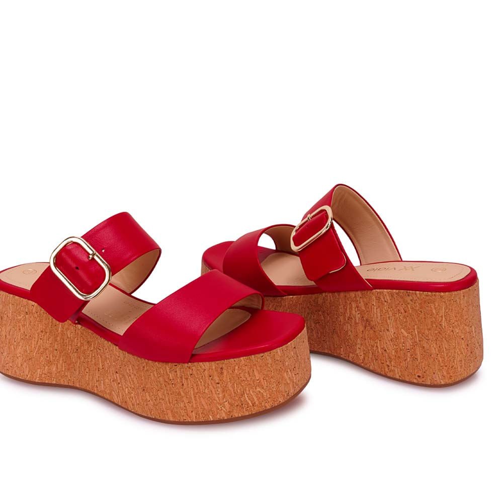 Sandalia Slide Casual ALE-2631 Rojo Viale Cuero - Imagen 3