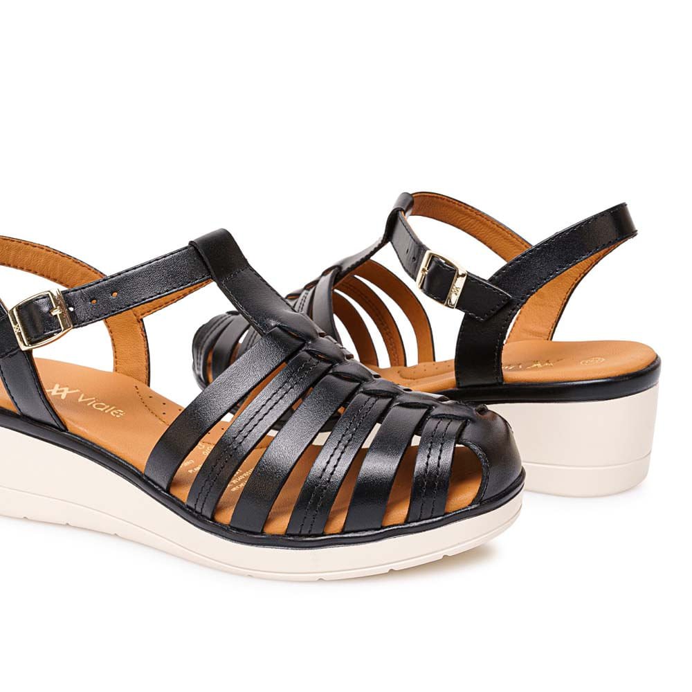 Sandalia Franciscana Casual DENI-2602 Negro Viale Cuero - Imagen 2