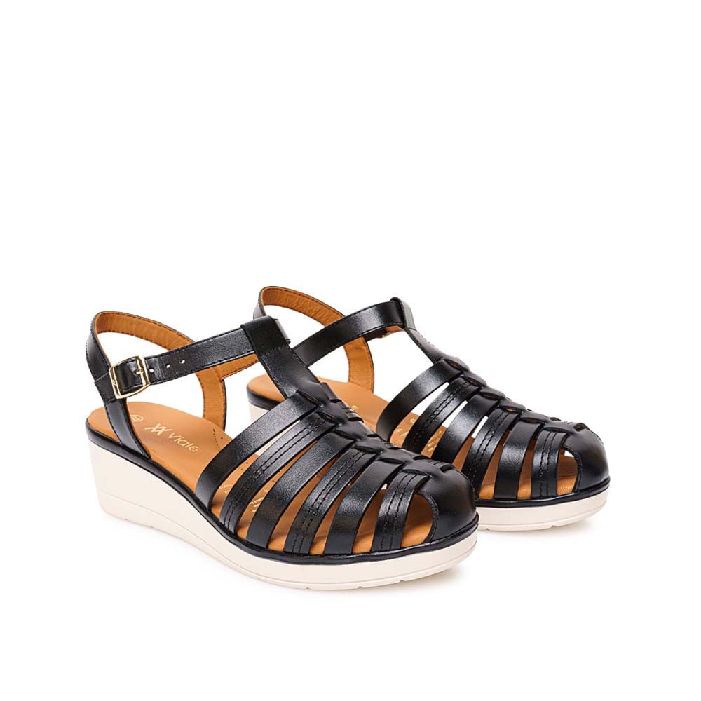 Sandalia Franciscana Casual DENI-2602 Negro Viale Cuero - Imagen 4