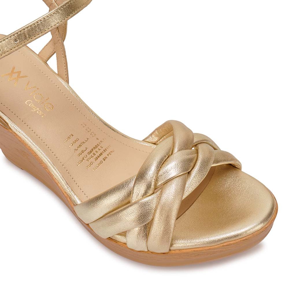 Sandalia D'orsay Casual ECO-2603 Dorado Viale Cuero - Imagen 2