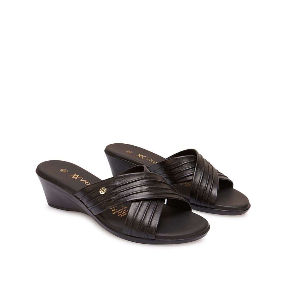 Sandalia Slide Casual LINDA-2603 Negro Viale Cuero - Imagen 4
