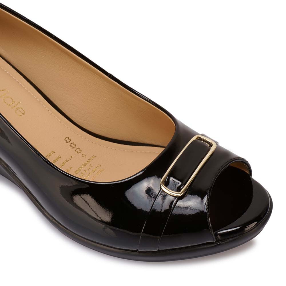 Zapato Peep Toe Casual LINDA-2606 Negro Viale Cuero - Imagen 6