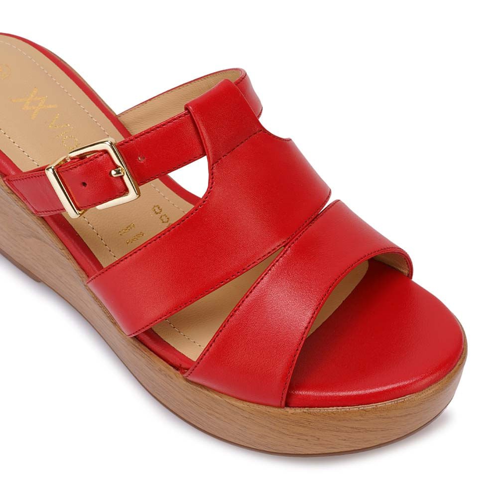 Sandalia Slide Casual LINDA-2613 Rojo Viale Cuero - Imagen 6