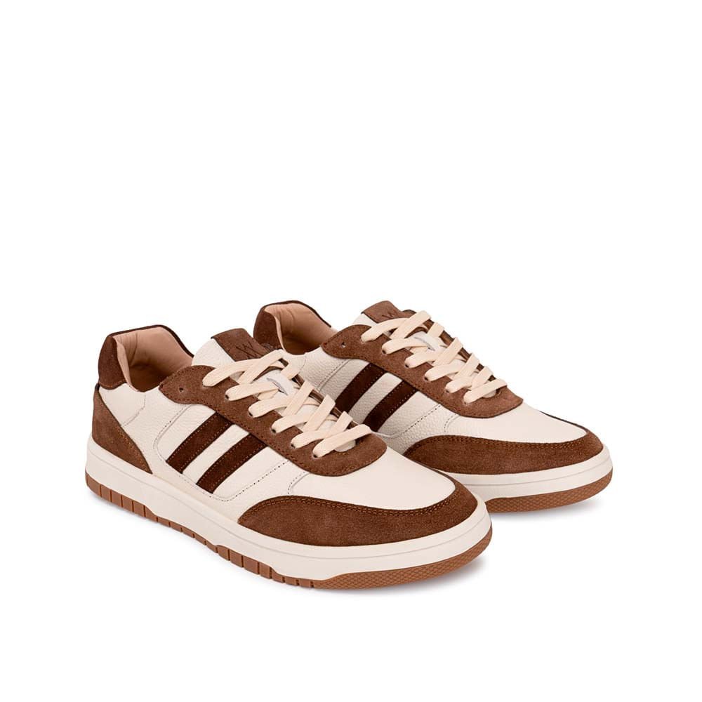 Zapatilla Casual RICARDO-2605 Blanco/Cocoa Viale Homme Cuero - Imagen 3