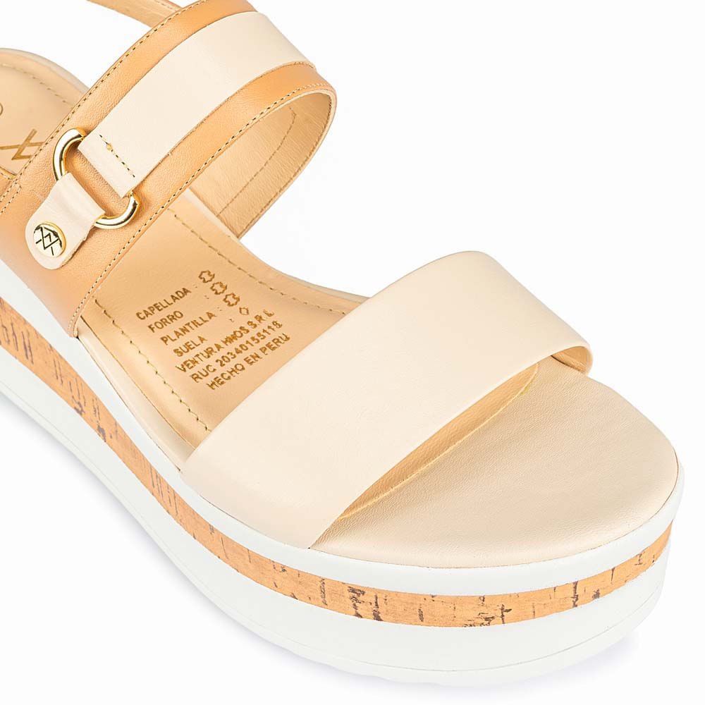 Sandalia Strap Casual DAYA-2509 Trigo/Vainilla Viale Cuero - Imagen 3