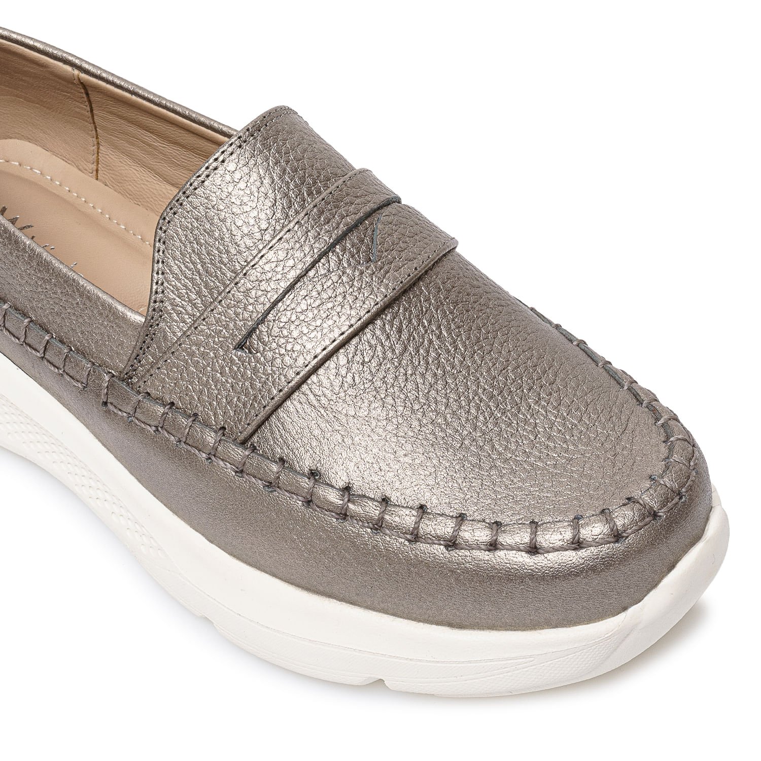 Zapato Mocasín Casual SHAM-2511 Plata/Quem Viale Cuero - Imagen 7