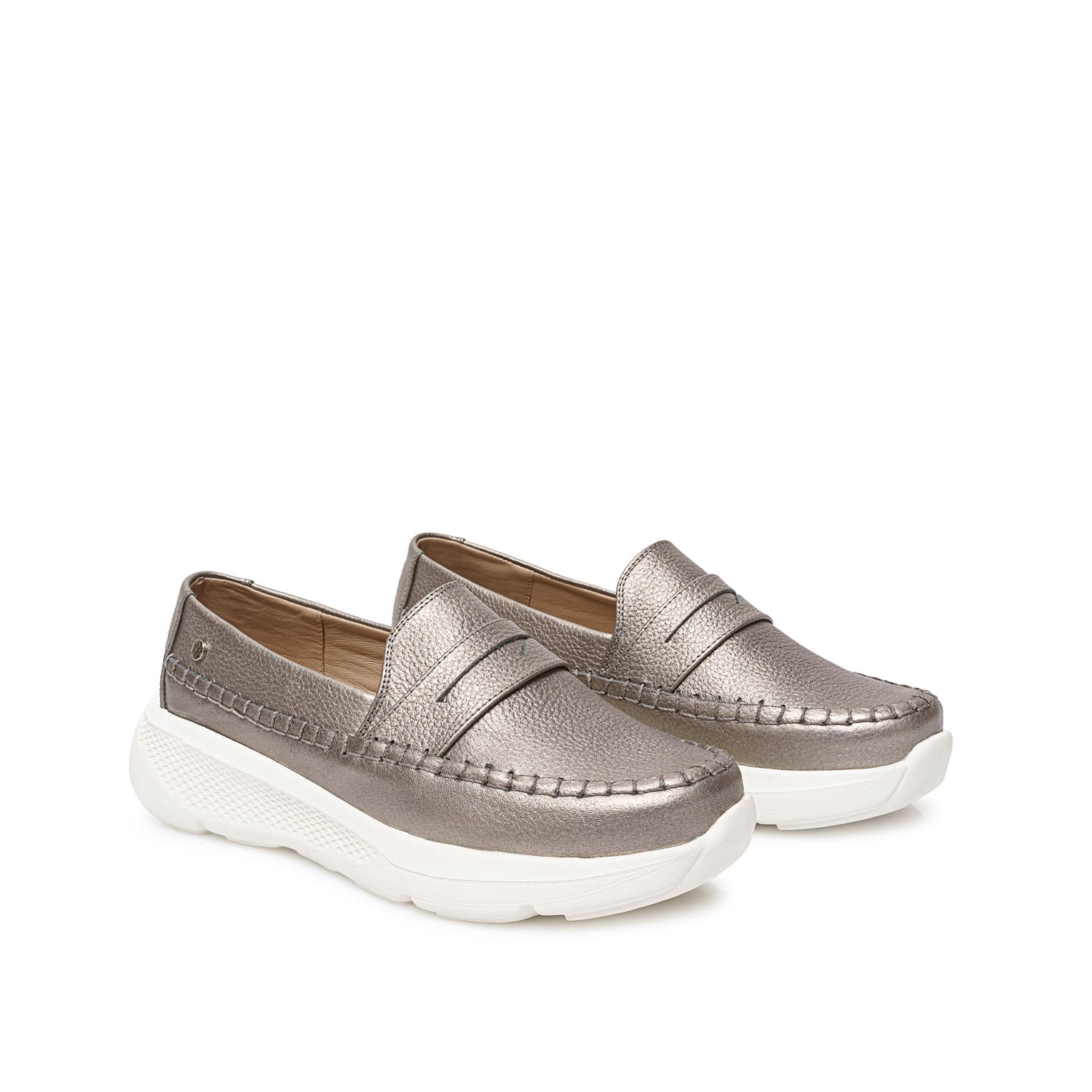 Zapato Mocasín Casual SHAM-2511 Plata/Quem Viale Cuero - Imagen 4