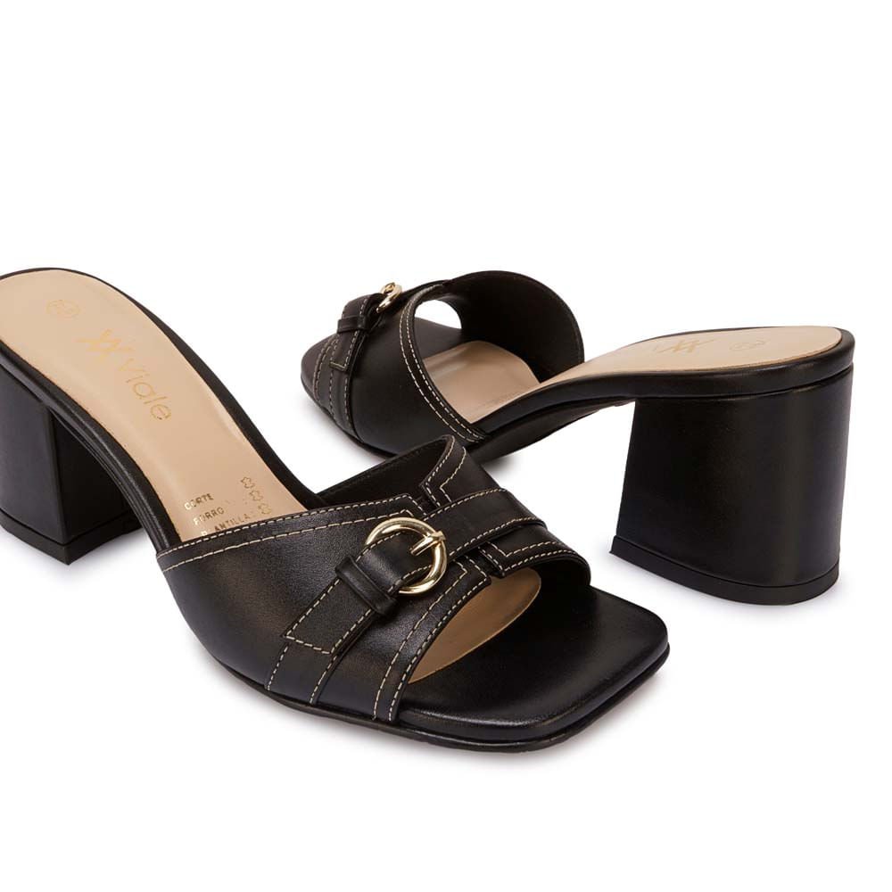 Sandalia Slide Casual TATI-2607 Negro Viale Cuero - Imagen 3