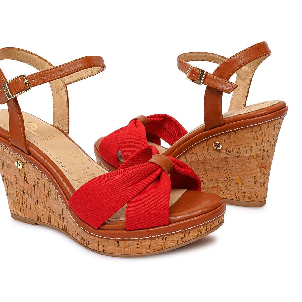 Sandalia D'Orsay Casual WAL-2612 Rojo/Natural Piazza - Imagen 2