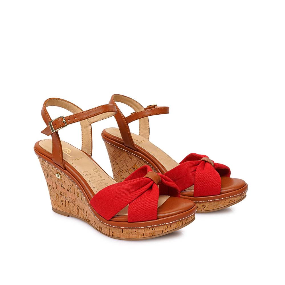 Sandalia D'Orsay Casual WAL-2612 Rojo/Natural Piazza - Imagen 8