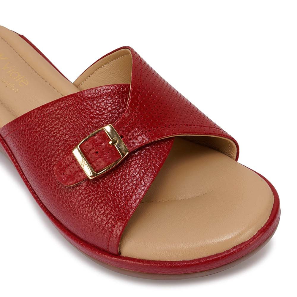 Sandalia Slide Casual WIL-2603 Rojo Viale Cuero - Imagen 6